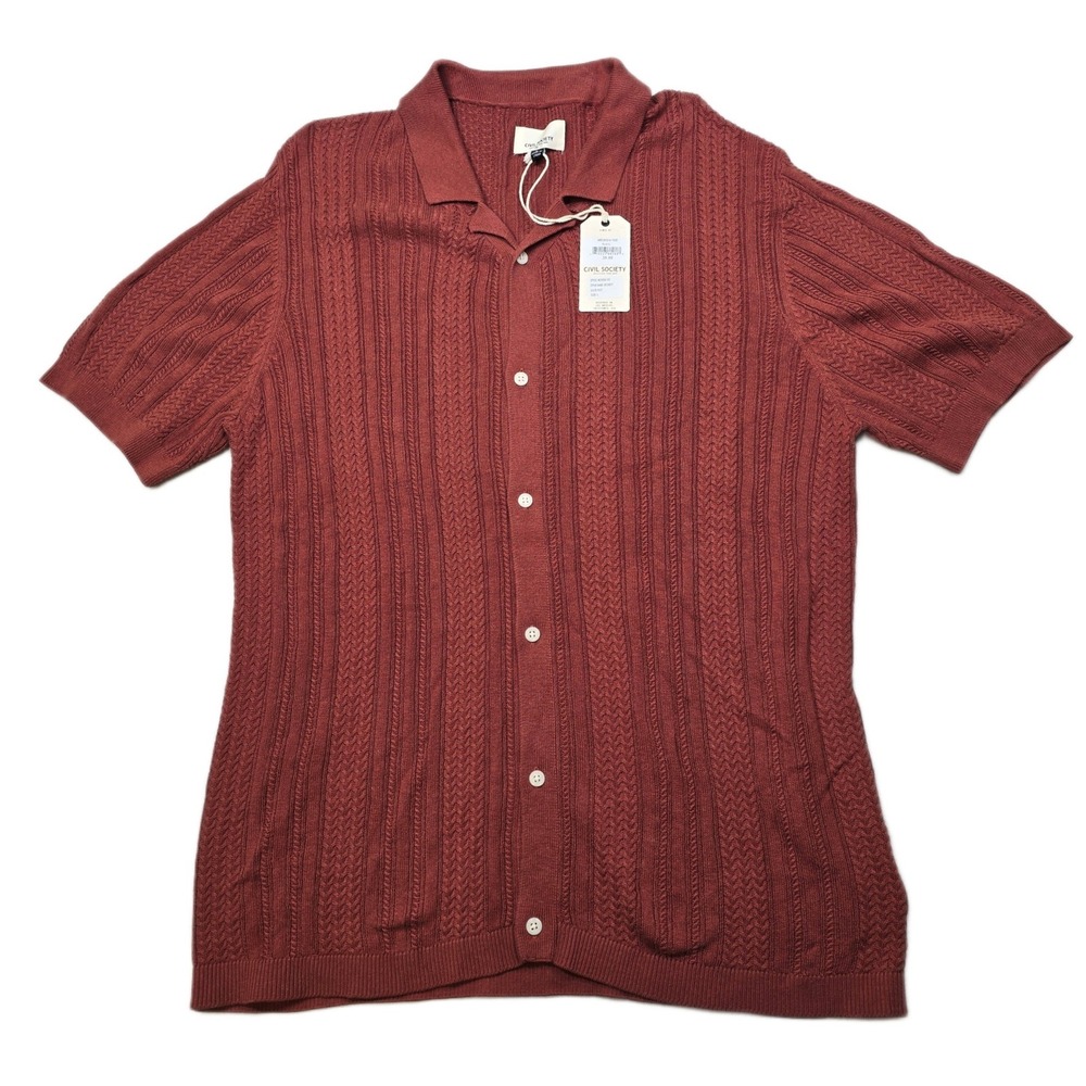 Civil Society Beckett Knit Shirt Mens Large Rust Short Sleeve Button NEW